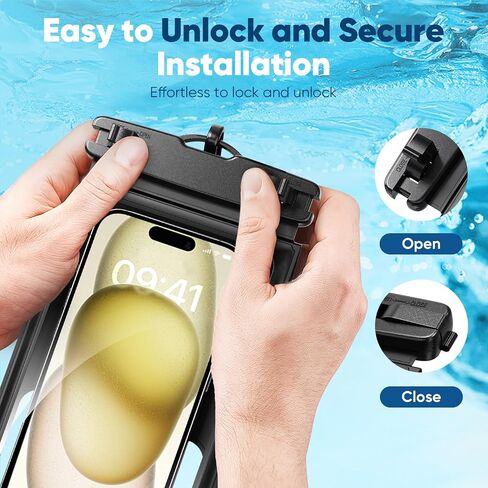 جراب هاتف مقاوم للماء (عبوتان)، BG01 IP68 حافظة هاتف عائمة مقاومة للماء لهاتف iPhone 16 Pro Max، حقيبة جافة للشاطئ، الرحلات البحرية، كاياك أسود in Saudi Arabia