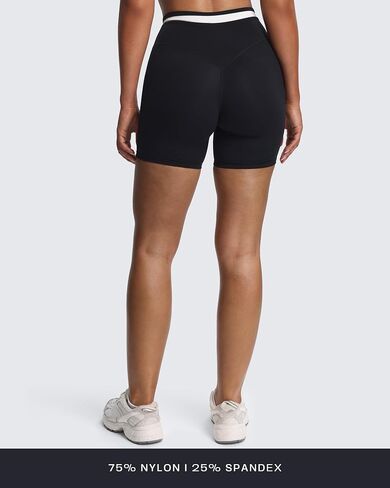 Aoxjox Velma Workout Biker Shorts for Women Color Block Cross-Waist High Waisted Exercise Gym Running Yoga Short 6" in Saudi Arabia
