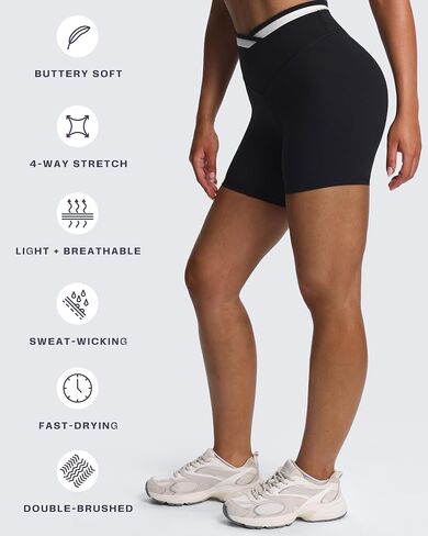 Aoxjox Velma Workout Biker Shorts for Women Color Block Cross-Waist High Waisted Exercise Gym Running Yoga Short 6" in Saudi Arabia