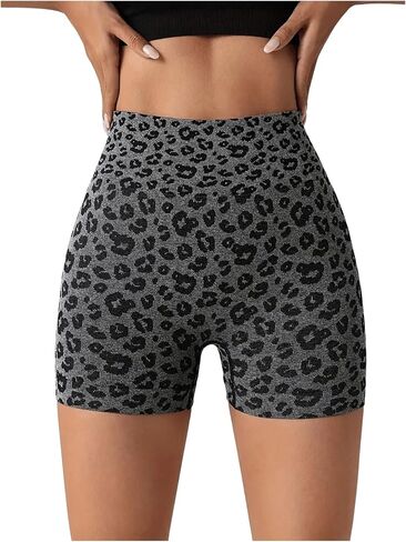 Women's Leopard Print High Waisted Sports Biker Shorts Tummy Control Stretchy Shorts in Saudi Arabia