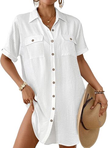 Bsubseach Women Swimsuit Coverup Button Down Bathing Suit Cover Up for Swimwear Summer Beach Shirt Dresses Resort Wear in Saudi Arabia