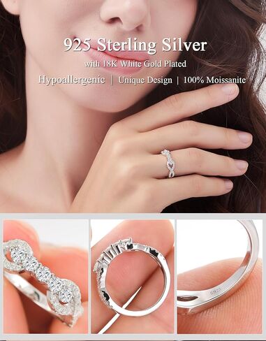 Moissanite Wedding Bands Engagement Ring for Women S925 Sterling Silver Plated With 18K White Gold D Color VVS1 Round Cut Half Eternity Ring in Saudi Arabia
