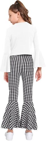 WDIRARA Girl's 2 Piece Set Ruffle Sleeve Top and Houndstooth Flare Leg Pants Set in Saudi Arabia