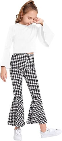 WDIRARA Girl's 2 Piece Set Ruffle Sleeve Top and Houndstooth Flare Leg Pants Set in Saudi Arabia