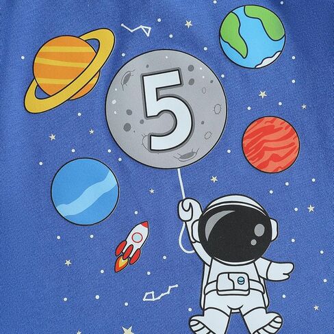 Canis 1-6 Years Birthday Boy Shirt Space Rocket Astronaut Themed T-Shirt with Moon Balloon and Planets Short Sleeve Tee in Kuwait