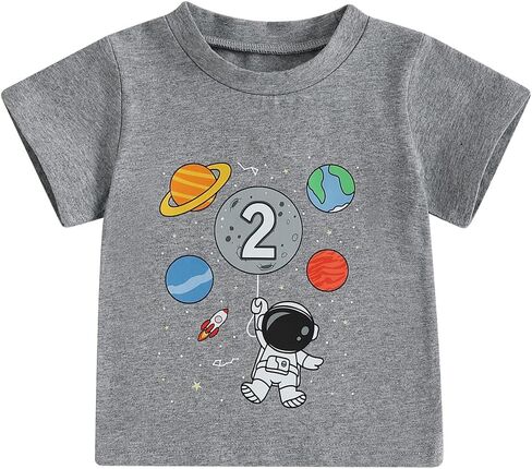 Canis 1-6 Years Birthday Boy Shirt Space Rocket Astronaut Themed T-Shirt with Moon Balloon and Planets Short Sleeve Tee in Kuwait