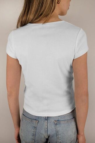 Y2K White Baby Tees for Women Cute Graphic Printed Crop Top Vintage Aesthetic Summer T Shirt for Teen Girls in Kuwait