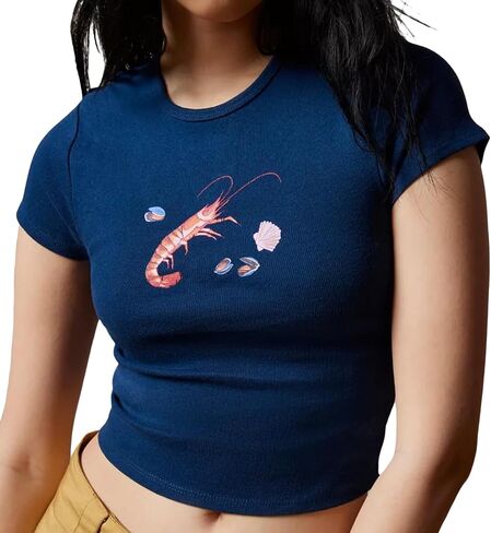 Y2K White Baby Tees for Women Cute Graphic Printed Crop Top Vintage Aesthetic Summer T Shirt for Teen Girls in Kuwait