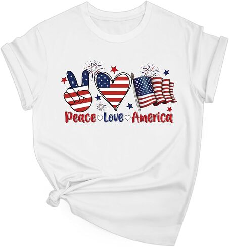 4th of July Shirts Women:Premium Cotton Crewneck USA American Flag Patriotic Short Sleeved T-Shirt in Saudi Arabia