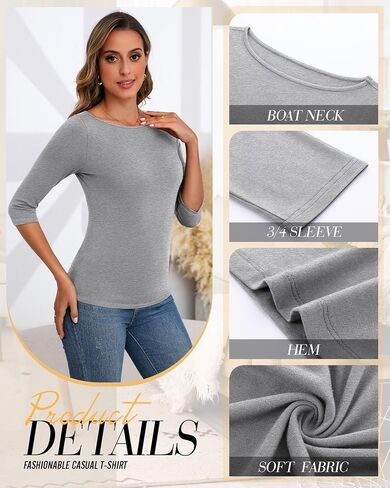 Ficerd 3 Pack Women's 3/4 Sleve Boat Neck Cotton T Tril Tlim Fit Strid in Kuwait