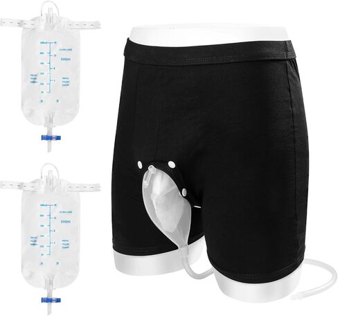 Wearable Urine Bag Male Urinal Bag Incontinence Pants for Men, Reusable Portable Male Collection Bags Urinal System with Collection Bag Portable Leak Proof Leg Pee for Elder (XL) in Kuwait