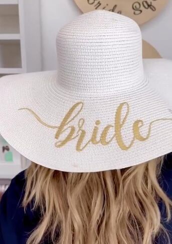 Bride Sun Hat/Bride Floppy Hat, Womens Embroidered Straw Sun Hat, Bachelorette Beach Gift in Saudi Arabia