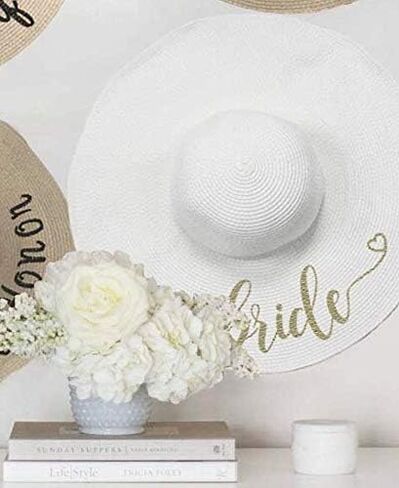 Bride Sun Hat/Bride Floppy Hat, Womens Embroidered Straw Sun Hat, Bachelorette Beach Gift in Saudi Arabia