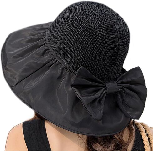 Womens Beach Sun Hat UPF 80+ Summer Outdoor Protection Foldable Wide Brim Bucket Hat Decorative Bow in Saudi Arabia