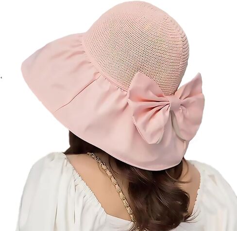 Womens Beach Sun Hat UPF 80+ Summer Outdoor Protection Foldable Wide Brim Bucket Hat Decorative Bow in Saudi Arabia
