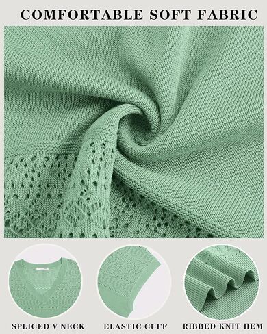 Messic Womens V Neck Sweater Vest Cap Sleeve Casual Lightweight Knit Pullover Tops in Kuwait