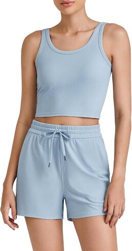 G4Free Ribbed Workout Sets for Women 2 Piece Crop Tank Tops Drawstring Waist Casual Summer Athletic Shorts Lounge Activewear in Saudi Arabia