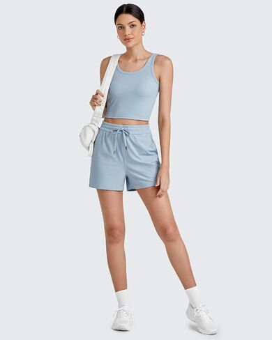 G4Free Ribbed Workout Sets for Women 2 Piece Crop Tank Tops Drawstring Waist Casual Summer Athletic Shorts Lounge Activewear in Saudi Arabia