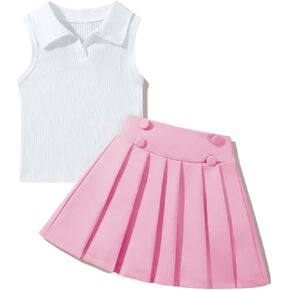 Toddler Girls Athletic Dress Golf Tennis Dress Outfit Sleeveless Golf Shirt and Tennis Skirt 2-7Y