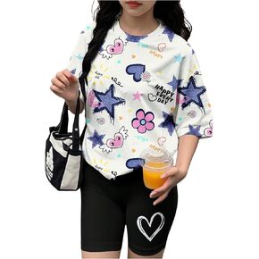 SOLY HUX Girl's Clothes Summer 2 Piece Outfits Cute Graphic T-Shirts and Biker Shorts Kids Clothing Sets