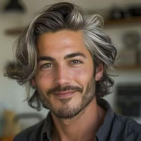 Mens Grey Wig Short Wavy Synthetic Cosplay Party Replacement Hair Wig