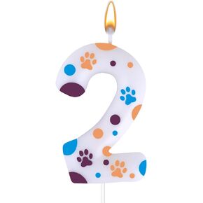 Blue Dog Paw رقم 2 عيد ميلاد شمعة أبيض رقم 2 شمعة الكلب كعكة دورية Topper شموع زرقاء باو المطبوعة موضوعات الكعكة الشموع للبنين الفتيات استحمام الطفل ديكورات حفلة عيد ميلاد