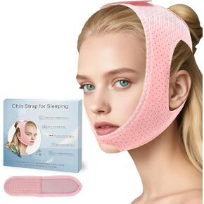 Chin Strap for Sleeping, Chin Strap for Cpap Users to Keep Mouth Closed, Jaw Strap for Sleep Apnea, Anti Snore Chin Strap with Adjustable & Breathable Fabric, (Pink/M)