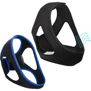 2PCS Black Anti Snoring Chin Strap, Anti Snoring Devices, Adjustable Airflow Jaw Strap, Breathable Chin Strap, Effective Stop Snoring Solution for Women and Men (Black) (Black)