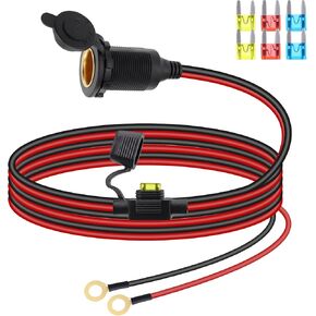 RIIEYOCA 12V 24V Cigarette Lighter Socket Extension Cable,16AWG Fixed Thread Car Cigarette Lighter Female Outlet to Eyelet Ring Terminal Cord with Waterproof Cover and 20A Fuse for Cars,Boats.（1M）
