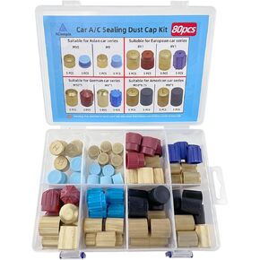 80pcs Car A/C System Valve Core Dust Cap Air Conditioning Service AC System Charging Port Cap, Car Air Conditioning Sealed Dust Cap Kit/Brass Cap