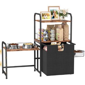 Pet Feeding Station with Storage, Adjustable Raised Dog Bowl Stand with Storage Organizer, Elevated Dog Feeder Station for Small/Large Dogs, Lifted Dog Bowl Holder Cabinet(Not Include Bowls)
