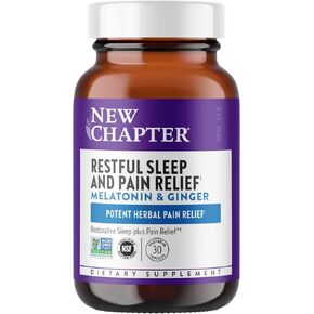 New Chapter Sleep Aid, Restful Sleep and Pain Relief, Melatonin & Ginger Sleep Supplement, Gluten Free and Non-GMO, 30 Vegetarian Capsules