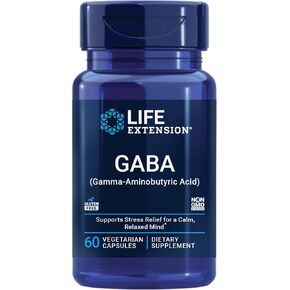 Life Extension GABA, Stress Support, GABA Supplement, Mood Support, Sleep, Relaxation, Gluten-Free, Non-GMO, Vegetarian, 60 Capsules