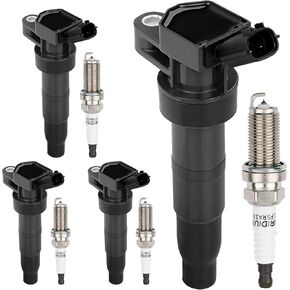 HQPASFY UF611 Ignition Coils Pack & Iridium Spark Plugs Set of 4 Compatible with Kia Sorento Forte Koup Optima Sorento Sportage Rondo, Hyundai Genesis Equus Tucson Santa Fe Replaces# 5C1880, GN10568