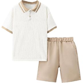 Boy's 2 Piece Summer Outfits Color Block Short Sleeve Golf Shirts and Shorts Set Casual Clothing Set