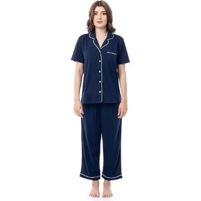 Fruit of the Loom Women's Pipped Button Down Sleep Set