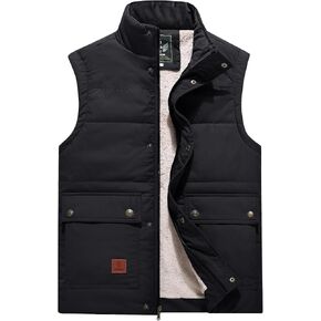 Flygo Men's Winter Warm Outdoor Padded Puffer Vest Thick Fleece Lined Sleeveless Jacket
