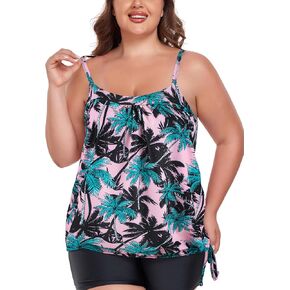 Ocean Blues Women's Plus Lourd Lourd Tummy Control Tankini Top Blouson tankini swimsuit reamsring hem top top