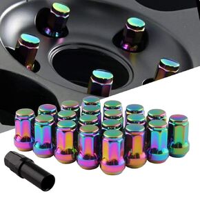 RYANSTAR 20Pcs M12x1.5 Wheel Lug Nuts, Closed End 6 Spline Nut, Bulge Acorn Cone Seat Wheel Locking Nuts, with 19 Hex and 21 Hex Security Key Multi-Color