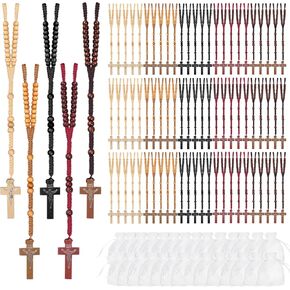 80 Set Wooden Rosary Beads Bulk Wood Catholic Rosaries Jesus Holy Cross First Communion Wood Carved Rosary with Organza Bags Religious Rosary Catholic Baptism Church Present for Men Women Supplies