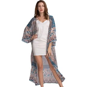 Zoye Chen Women's Kimono Cardigan Ploral Print Long Sleeve Cover Up Beach Coverups بدلة السباحة للنساء
