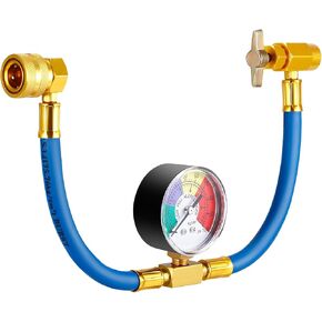 R134A AC Refrigerant Charge Hose - Auto Refrigerant Recharge Kit with Pressure Gauge 1/2" Acme Can Opener Tap Dispensing Valve, Car Air Conditioner Recharge Hose