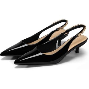 Coutgo Womens Slingback Kitten Heels Closed Pointed Toe Pumps Dress Work Shoes with Gold Chian