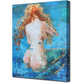 Ardemy Blue Abstract Wall Art Mermaid Modern Fringquoise Coastal Canvas Painting Teal Art Work