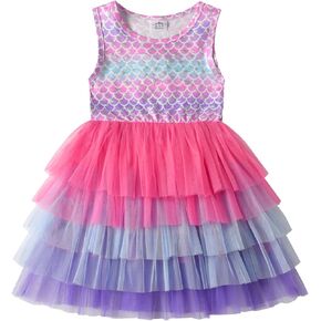 VIKITA Girls Dresses Summer Short Sleeve Toddler Girls Clothes Party Tutu Dresses for 3-12 Years Kids