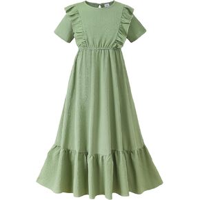 الفتيات الصيف Maxi Dress Tween Short Short Flowy Flowy Flowy Dresses مع جيوب لمدة 7-12 سنة