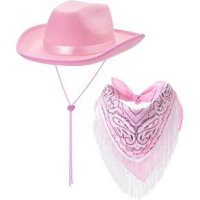 Western Cowboy Hat و Bandana مجموعة واسعة مع قبعات رعاة البقر الترتر وشراب الشرابة للباس حفلات تأثيري