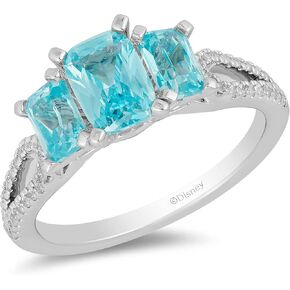 Jewelili Enchanted Disney Fine Jewelry Sterling Silver with 1/8 Cttw Diamond and Sky Blue Topaz Elsa Ring