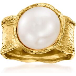 Ross-Simons 11.5-12mm Cultured Button Pearl Ring in 18kt Gold Over Sterling. Size 7