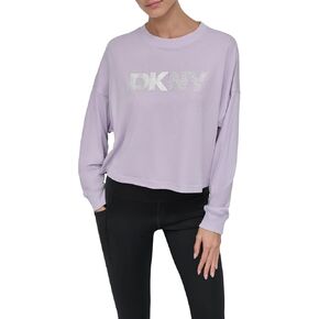 DKNY womens Foil Rhinestone Logo Long Sleeve Crewneck T-shirt